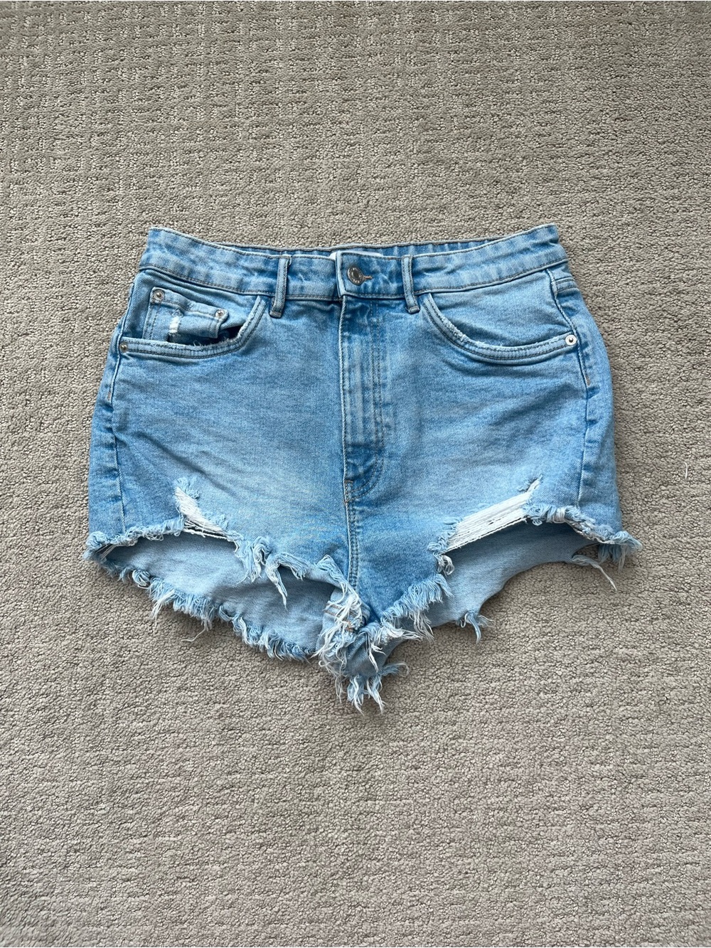 Zara Light Wash Ripped Denim Cutoff Shorts